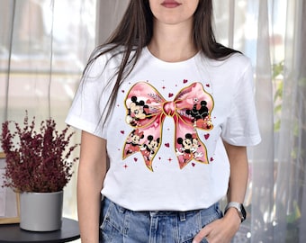 Coquette Bows Mickey Minnie Valentine's Day Shirt, Mickey and Friends Valentine Shirt,  Disney Valentine Shirt, Magic Kingdom Valentine Tee