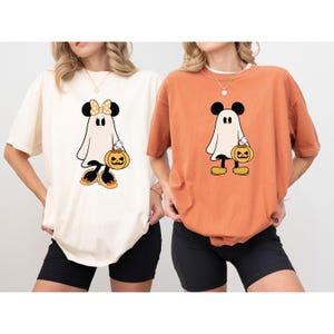 Comfort Colors® Retro Mickey Minnie Halloween Couple Shirts, Mickey Ghost Shirt, Minnie Ghost Shirt, Spooky Season Shirt, Disney Halloween