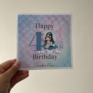 Carte personnalisée pour le 4e anniversaire de sirène | d'anniversaire personnalisable pour fille | Sous la carte d'anniversaire sur le thème de la mer | Fête des sirènes