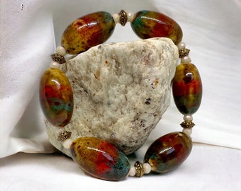 Multi-color large glass bead bracelet | Multi-color bracelet | Barrel bead bracelet | Large bead bracelet | Beaded jewelry