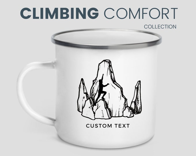Personalized Rock Climbing Camp Mug, woman climber, A Climber's Essential and Memorable Gift for Adventure Enthusiasts