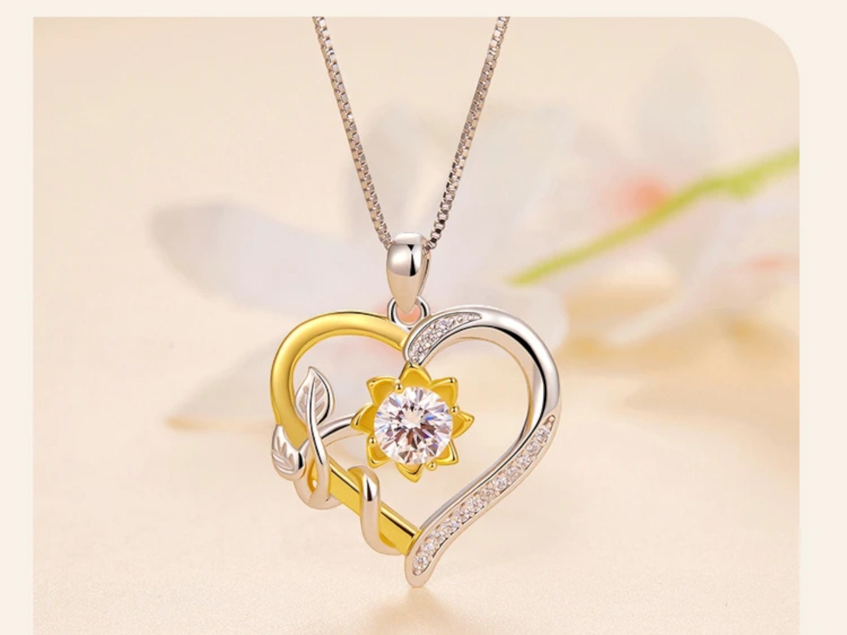 1.0 Carat, Moissanite Heart Pendant, Round Cut, Sunflower