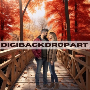 Autumn Bridge, Pumpkin Digital Backdrop, Elegant, Decorative Backdrops, Digitally Download