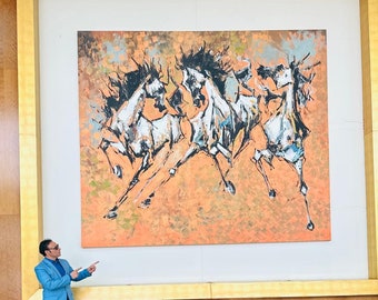 61"x44" Large Abstract Oil Painting of dancing style horses On Stretched Canvas for Horse Farmhouse Decor home and living wall hangings