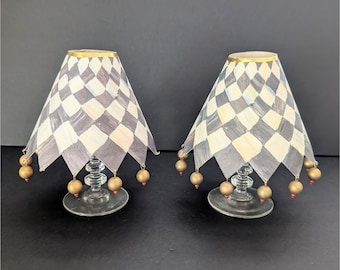 Vintage Mackenzie Childs Courtly Check Paper Candle Lampshades Set Of 2 *READ*