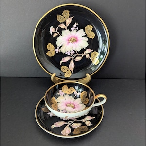 Vtg Rudolph Wachter Bavaria Germany Ceramic Tea Cup Saucer & Plate Black Pink