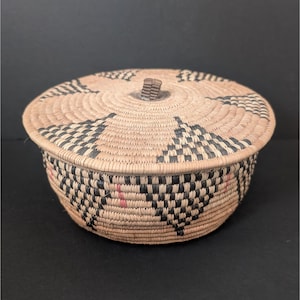 Vintage Zulu Handwoven Basket With Lid African Folk Art