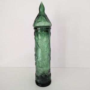 Vintage MCM Empoli Harvest Fruit Emerald Green Apothecary Jar with Lid 17&quot;