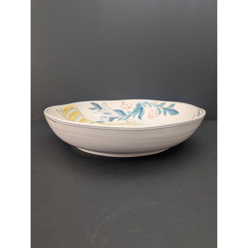 Molly Hatch for Anthropologie Large Yellow Bird Bowl Blue & Orange Flowers Retired image 5