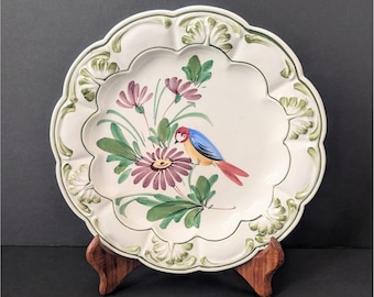 Vintage Nora Fenton Parrot Floral Scalloped Ceramic Plate Made in Italy