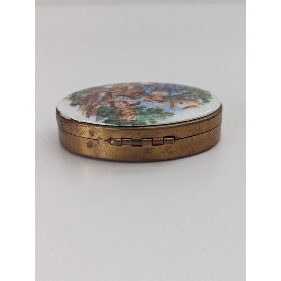 Vintage Brass Pill Box Ceramic Top Courting Scene - image 5