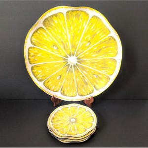Vintage Stotter Lemon Slice Tray & 6 Snack Appetizer Plates Melamine Retro