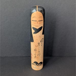 Vtg Japanese Kokeshi Doll Hand-Painted Wood Figurine Artist Signed 8.25&quot; High