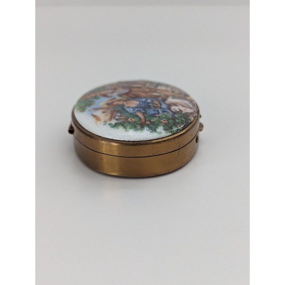 Vintage Brass Pill Box Ceramic Top Courting Scene - image 6