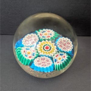 Vtg Fratelli Toso Murano Millefiori Glass Paperweight XL Murrines Bronze Flecks