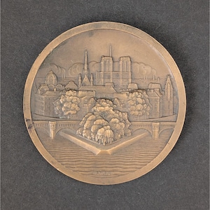 Antike 1927 Bronzemedaille von Il De La Cite-Notre-Dame de Paris von Turin