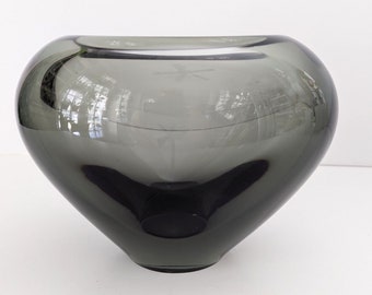 VTG Mid Century Holmegaard Per Lutken Denmark Heavy Smoky Glass Vase SIGNED