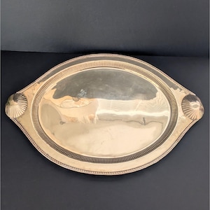 Vtg Oval Brass Platter Tray Scallop Seashell Handles 21&quot;x13.5&quot; Grandmillenial