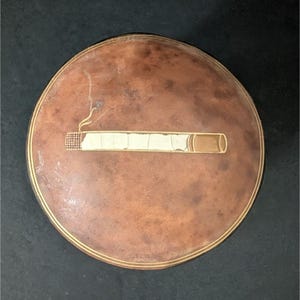 Vintage Round Leather Cigarette Box With Lid Made in Italy