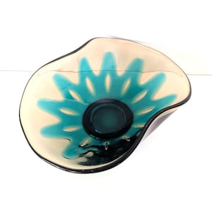 Fostoria Hawaiian Peacock Blue Glass Bowl Curved Sides HTF Vintage