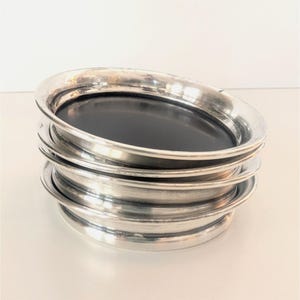 Set Of 4 Lovely Vintage Silver Metal & Black Coasters