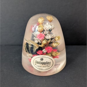 Vintage Daisyglas Hand-Crafted Lucite Floral Paperweight with Bee Made in USA