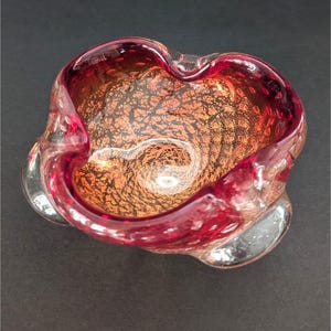 Vintage Barovier and Toso Murano Glass Bowl Red with Silver Aventurine *READ*