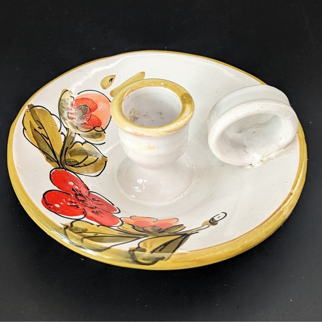 Hand Painted Pottery Made in Italy Candle Holder Flowers Etsy