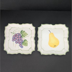 Set of 2 Vintage Made in Italy Ceramic Fruit Wall Art Plates By Neiman Marcus