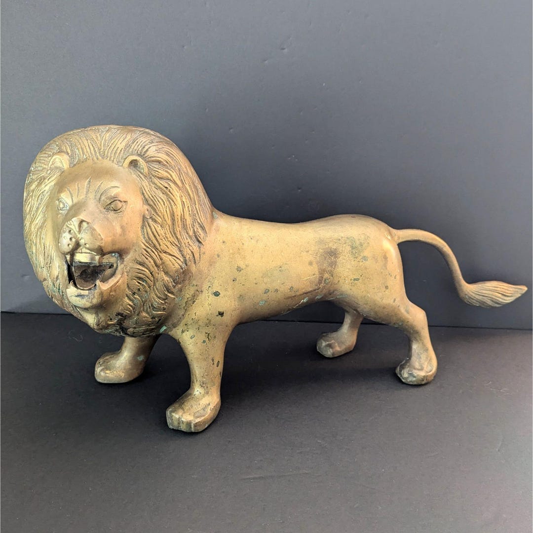 HUGE Vintage Brass Lion Figurine Sculpture 22 Long Hollywood Regency - Etsy
