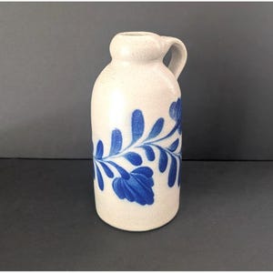 HTF Salmon Falls aardewerk aardewerk kan vogelhuisje blauwe zoutglazuur bloemen *LEES*
