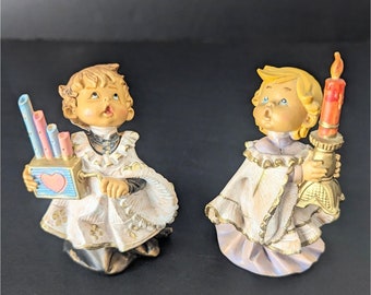 2 VTG Fontanini 1987 Choir Altar Boys Playing Pipes/Holding Candle Figurine 4"