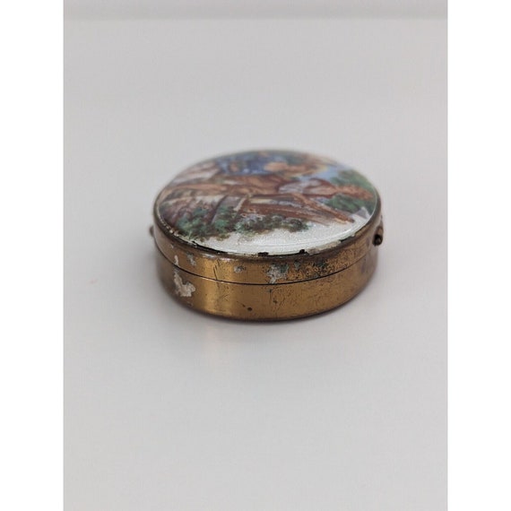 Vintage Brass Pill Box Ceramic Top Courting Scene - image 4