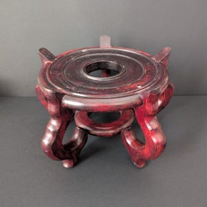 Soporte de madera vintage asiático para pecera, base de exhibición oriental, soporte para macetas, 8.25" de alto.