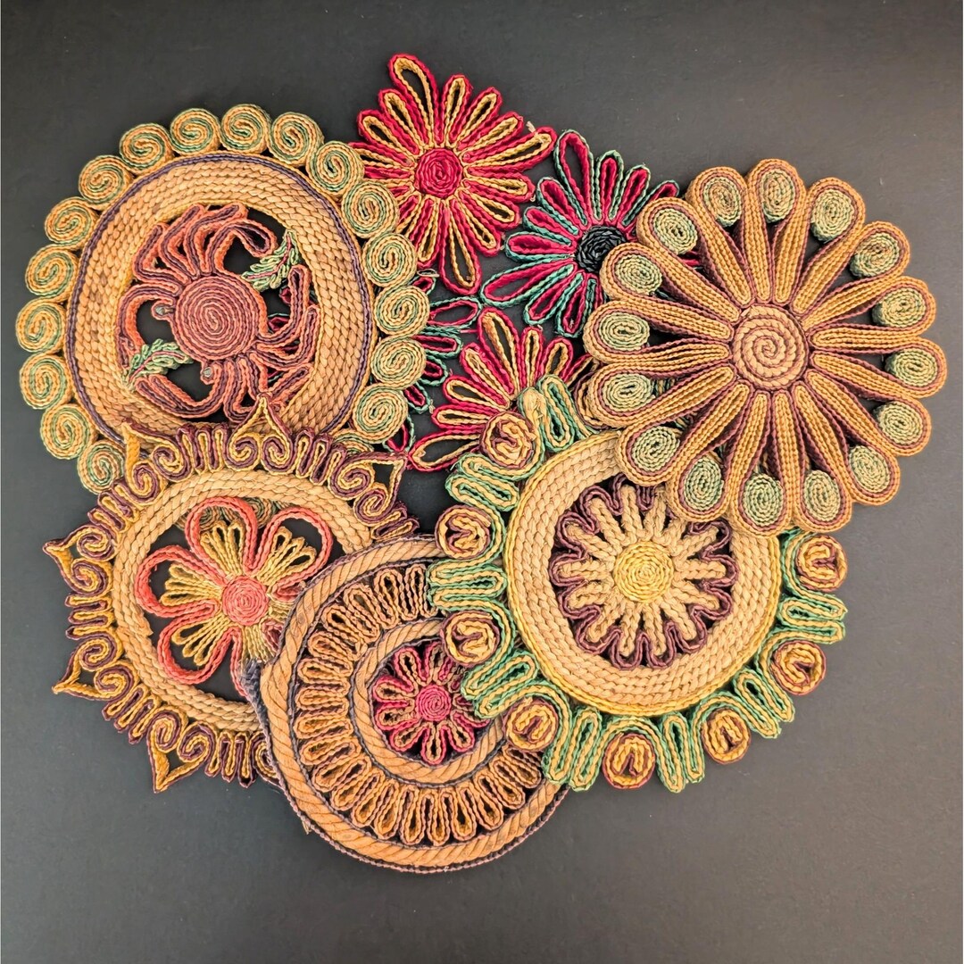 Set of 6 Vintage Colorful Wicker Rattan Trivets Boho READ - Etsy