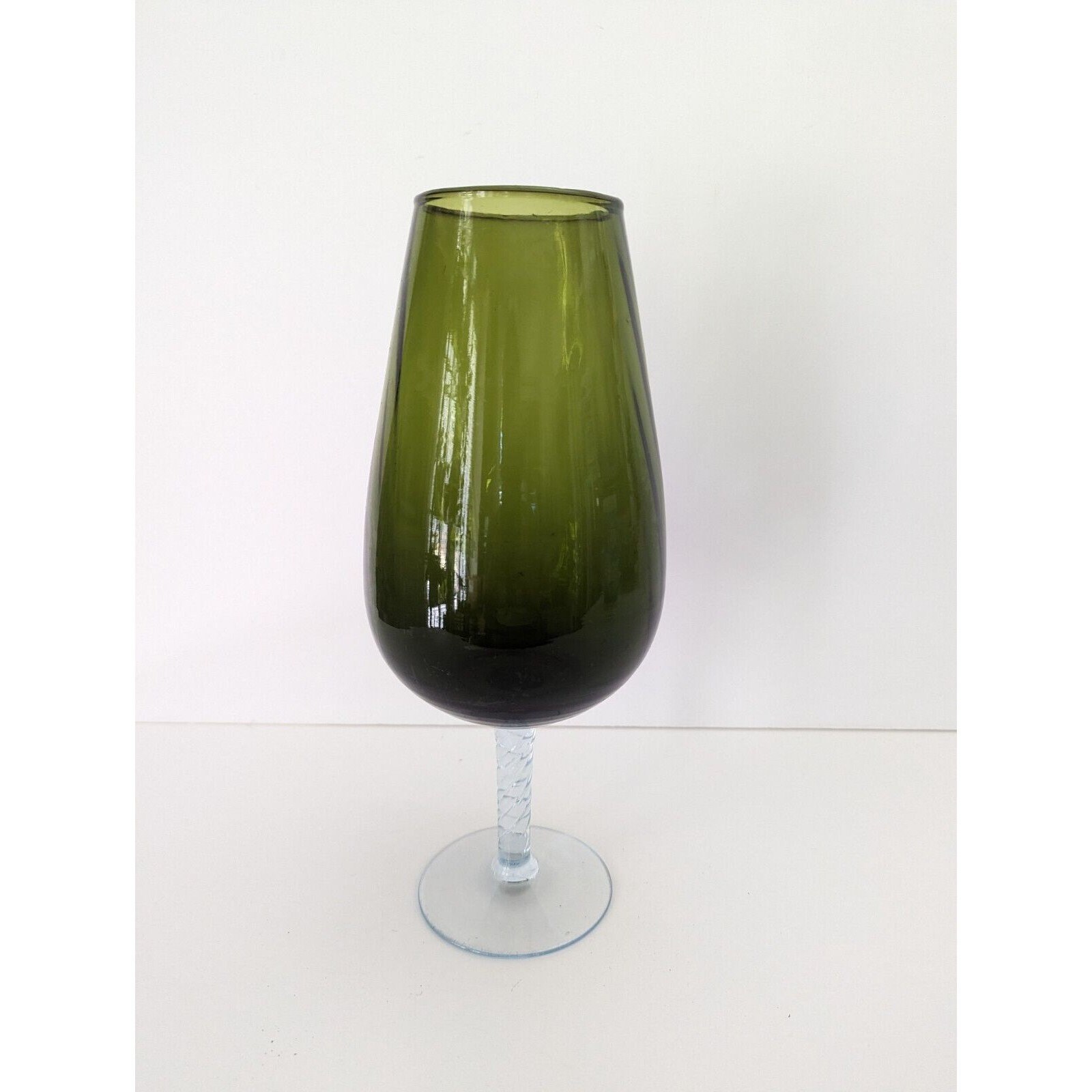 VTG オリーブグリーン エンポリスタイル ガラス台座花瓶 オプティック