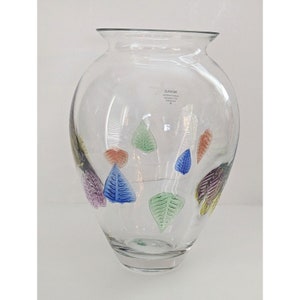 Dansk Burchetta Art Glass Vase Made in Romania Applied Leaves 10.5" H