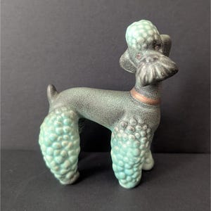 Vintage Goebel Ceramic Poodle Figurine Bee Mark Germany Turquoise Blue Green