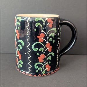 Hand Painted Hungarian Pottery Coffee Mug Large 16 Oz Floral Folk Art Design