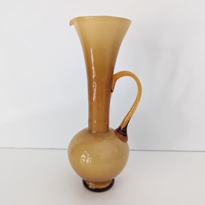 Vintage Mid Century Empoli Italy Butterscotch Cased Glass Ewer 9.5&quot;