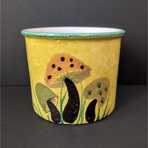 Vtg Italian Pottery Retro Mushroom Planter Utensil Holder Yellow Green Orange