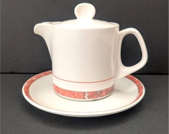 Théière individuelle vintage Villeroy & Boch Beaulieu avec sous-assiette en marbre de Sienne