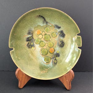 Mid Century Sacha Brastoff Enamel on Copper Ashtray Green Grapes