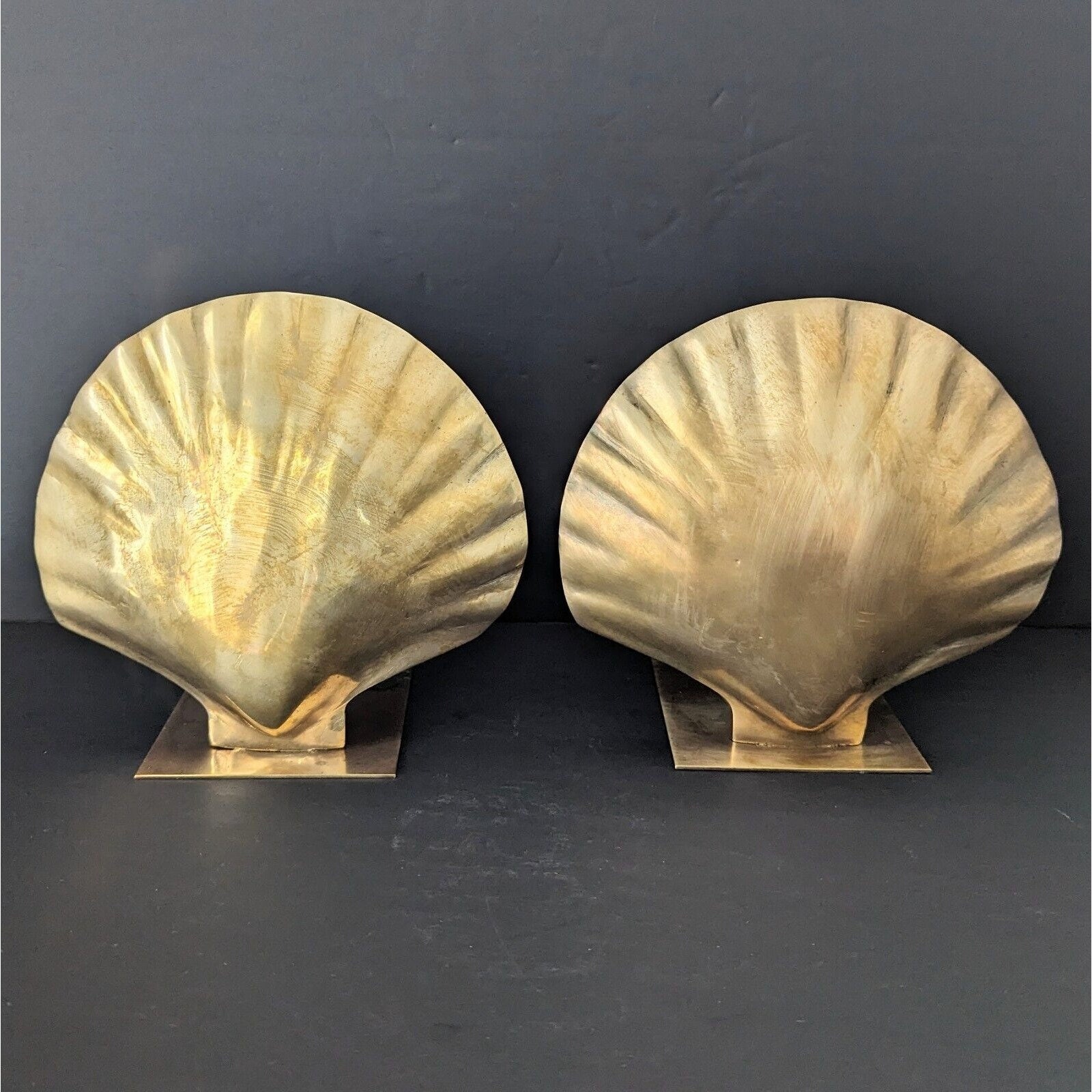 Pair of Midcentury Modern brass sea shell wall hangings nautical decor brass  beach decor