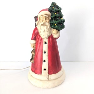 VTG Taiwan Ceramic Lighted Santa Claus Christmas Tree Night Light Lamp 11&quot;
