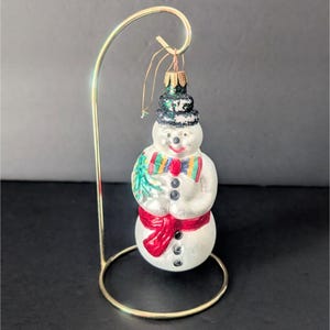 Vintage Snowman Mercury Glass Christmas Ornament With Hat & Bowtie