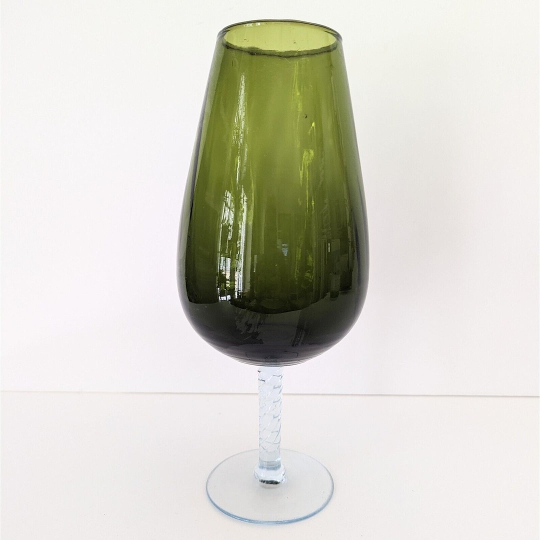  オリーブグリーン ガラス置物 VTG オリーブグリーン エンポリスタイル ガラス台座花瓶 オプティック
