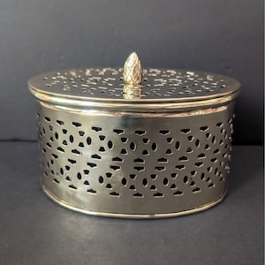 Vintage Pierced Brass Oval Box with Lid for Potpourri or Trinkets