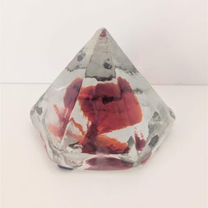 Handcrafted Glass Pyramid Paperweight With Red & Clear Design