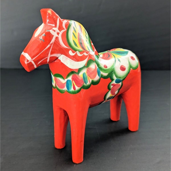 Vintage Nils Olsson Red Dala Horse 6" Hand Painted Made in Sweden